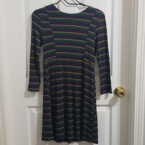 Green and Purple 3/4 Sleeve Striped Dress | Size M